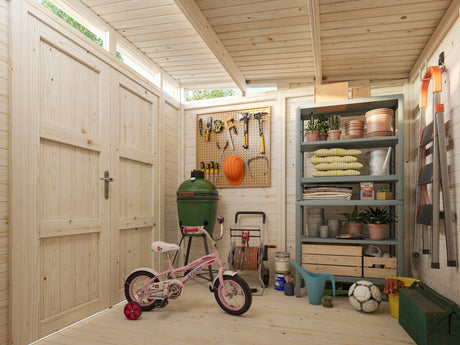Elias 4,9 m² (2,2x2,3 m | 16 mm) Kompaktne puidust laokuur ülemiste akendega