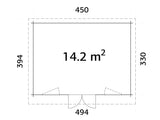 Lisandra 14,2 m² (4,7x3,5 m | 44 mm) Aiamaja alumiiniumuste ja -akendega