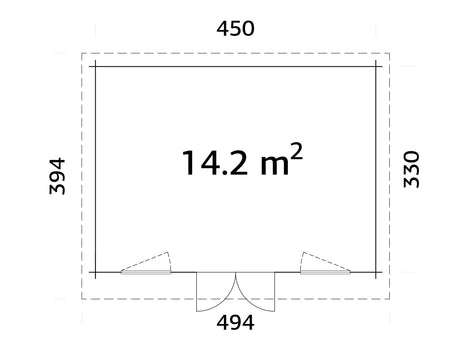 Lisandra 14,2 m² (4,7x3,5 m | 44 mm) Aiamaja alumiiniumuste ja -akendega