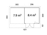 Aurelia 8,4 + 7,9 m² (6x3 m | 44 mm) Modernne aiamaja katusealusega