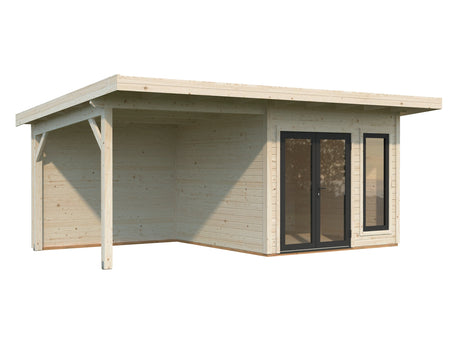 Aurelia 8,4 + 7,9 m² (6x3 m | 44 mm) Modernne aiamaja katusealusega