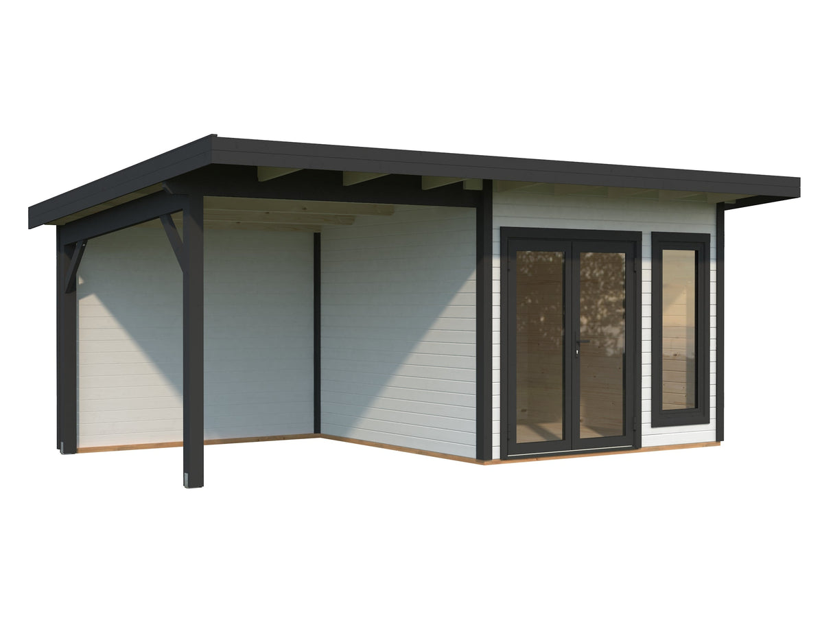 Aurelia 8,4 + 7,9 m² (6x3 m | 44 mm) Modernne aiamaja katusealusega