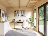 Aurelia 12,4 + 7,9 m² (7,4x3 m | 44 mm) Ühepoolse kaldega palkmaja katusealuse ja kuuriga