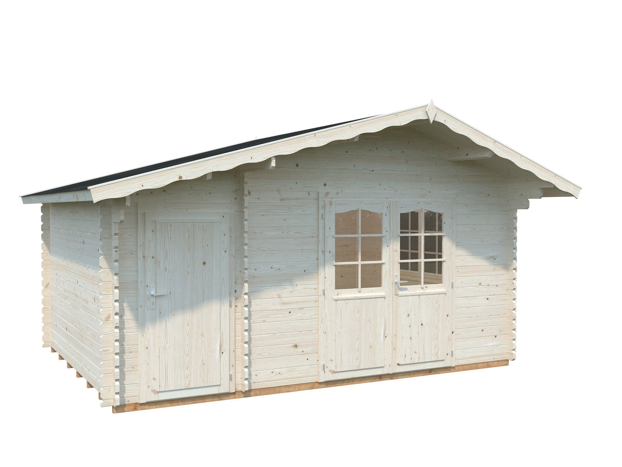 Emma 14.2m2 (4.5x3.3m | 34mm) Alpi stiilis freespruss-aiamaja kuuriosaga