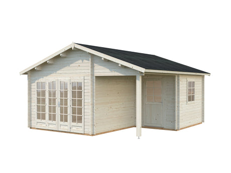 Irene 21,9+5,2 m2 (5.1x5.5m | 44mm) Varjualusega freespruss-aiamaja