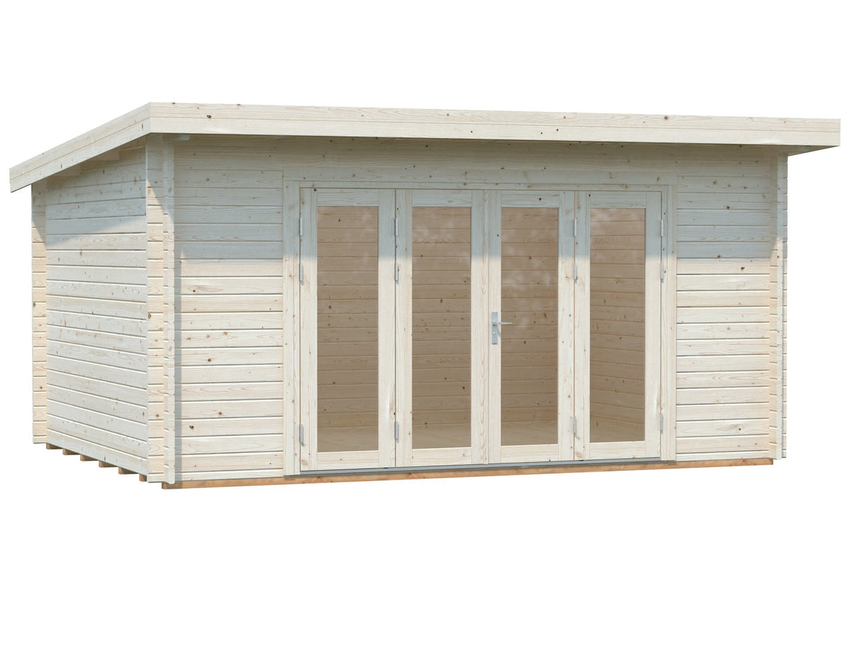 Lea 14.2m2 (4.5x3.3m | 44mm) Ruumikas freespruss-aiamaja kaldkatuse ja volditavate ustega