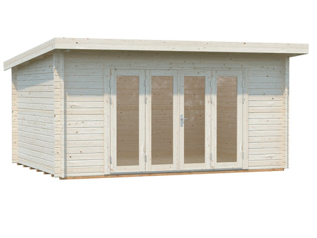 Lea 14.2m2 (4.5x3.3m | 44mm) Ruumikas freespruss-aiamaja kaldkatuse ja volditavate ustega