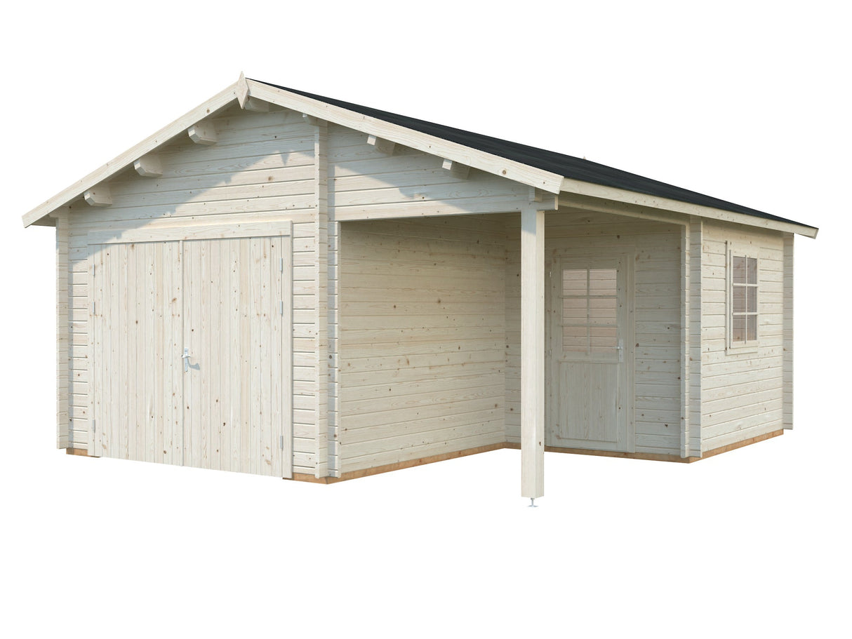 Roger 21.9+5.2m2 (5.1x5.5m | 44mm) Varjualusega freespruss-garaaž puidust uksega