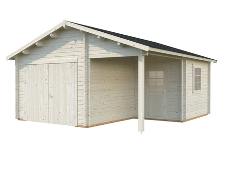 Roger 21.9+5.2m2 (5.1x5.5m | 44mm) Varjualusega freespruss-garaaž puidust uksega