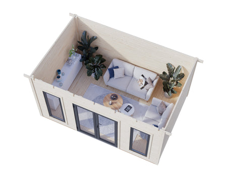 Aurelia 12,7 m² (4,5x3 m | 44 mm) Aiakontor alumiiniumuste ja -akendega