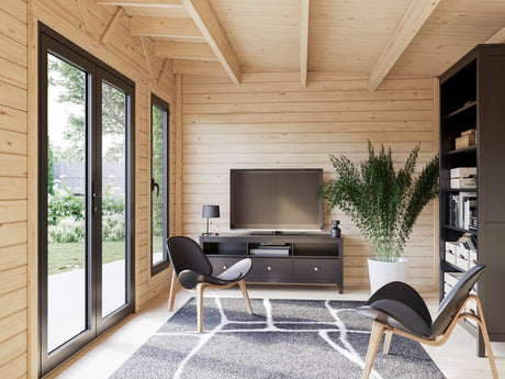 Aurelia 12,7 + 7,9 m² (7,5x3 m | 44 mm) Modernne ühepoolse kaldega aiamaja katusealusega