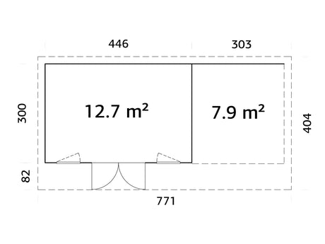 Aurelia 12,7 + 7,9 m² (7,5x3 m | 44 mm) Modernne ühepoolse kaldega aiamaja katusealusega