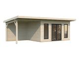 Aurelia 12,7 + 7,9 m² (7,5x3 m | 44 mm) Modernne ühepoolse kaldega aiamaja katusealusega