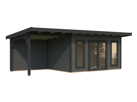 Aurelia 12,7 + 7,9 m² (7,5x3 m | 44 mm) Modernne ühepoolse kaldega aiamaja katusealusega