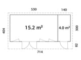 Aurelia 19,2 m² (6,7x3 m | 44 mm) Ühepoolse katusega aiamaja kuuriga