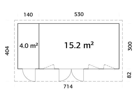 Aurelia 19,2 m² (6,7x3 m | 44 mm) Ühepoolse katusega aiamaja kuuriga