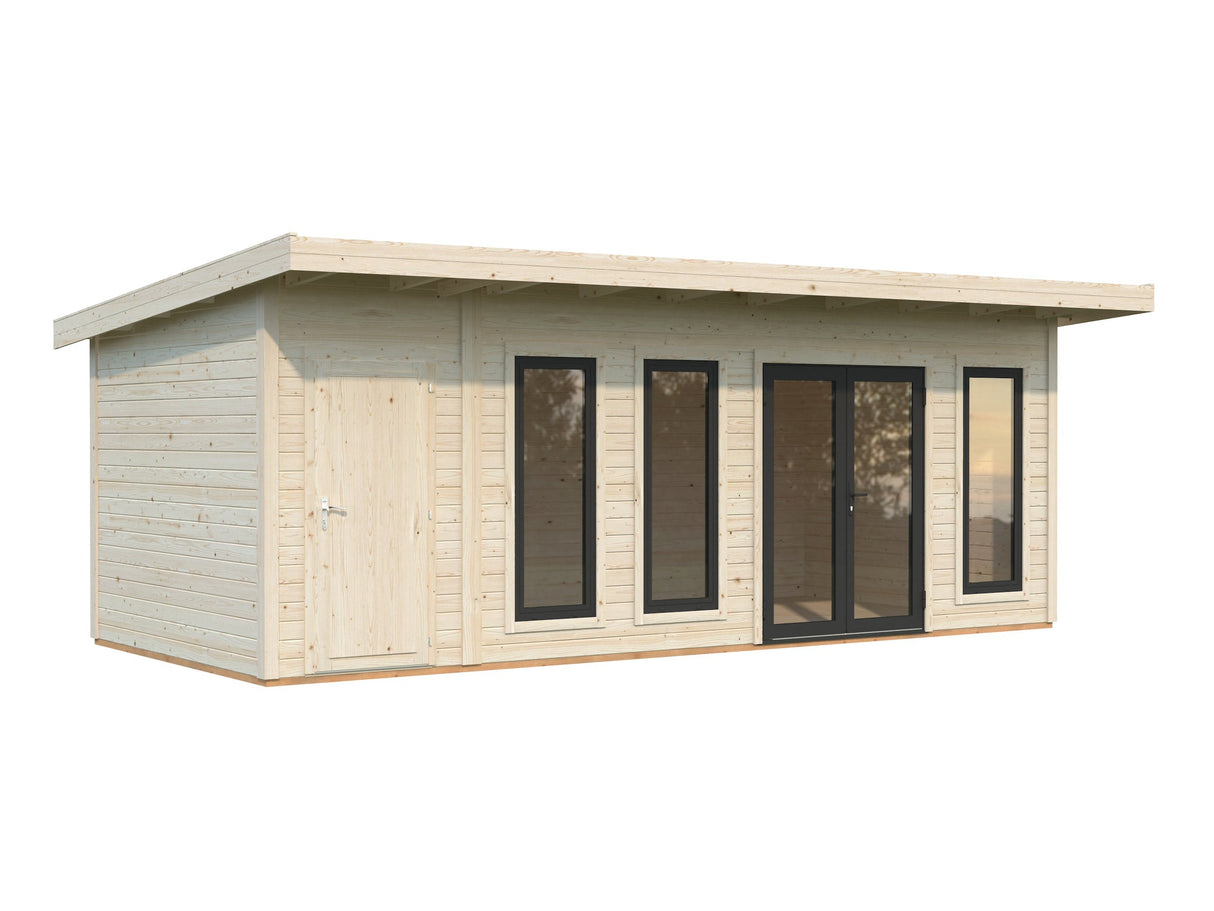 Aurelia 19,2 m² (6,7x3 m | 44 mm) Ühepoolse katusega aiamaja kuuriga