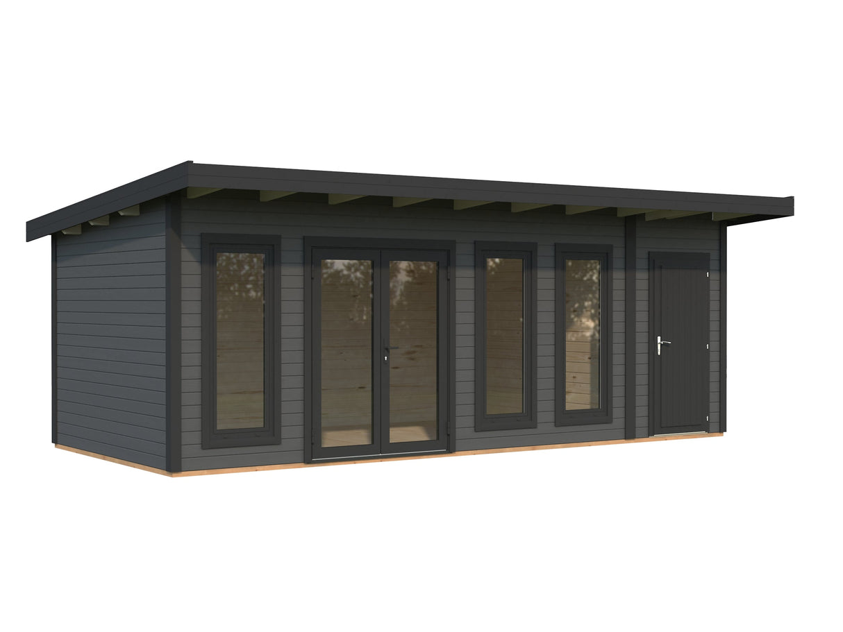 Aurelia 19,2 m² (6,7x3 m | 44 mm) Ühepoolse katusega aiamaja kuuriga