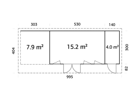 Aurelia 19,2 + 7,9 m² (9,7x3 m | 44 mm) Ühepoolse kaldega aiamaja katusealuse ja kuuriga