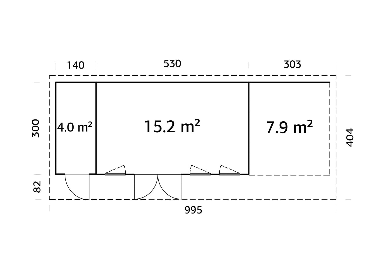 Aurelia 19,2 + 7,9 m² (9,7x3 m | 44 mm) Ühepoolse kaldega aiamaja katusealuse ja kuuriga