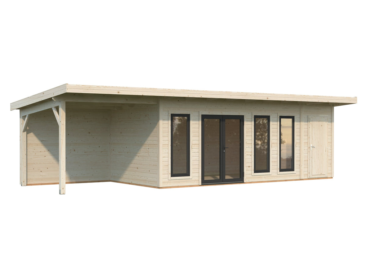 Aurelia 19,2 + 7,9 m² (9,7x3 m | 44 mm) Ühepoolse kaldega aiamaja katusealuse ja kuuriga