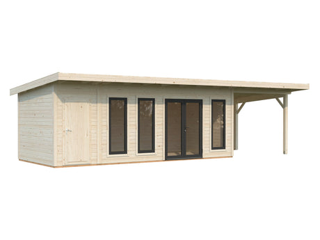 Aurelia 19,2 + 7,9 m² (9,7x3 m | 44 mm) Ühepoolse kaldega aiamaja katusealuse ja kuuriga