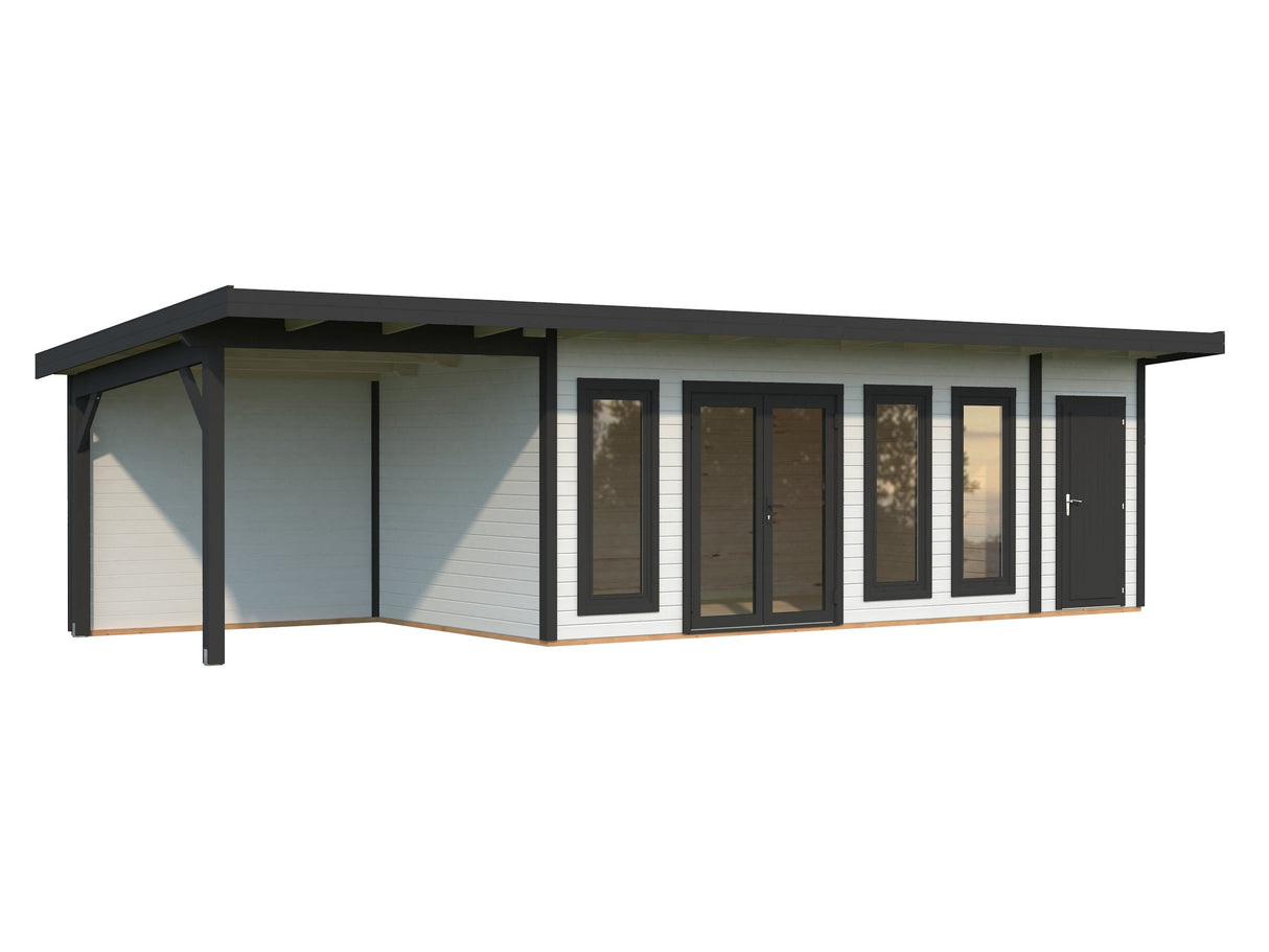 Aurelia 19,2 + 7,9 m² (9,7x3 m | 44 mm) Ühepoolse kaldega aiamaja katusealuse ja kuuriga