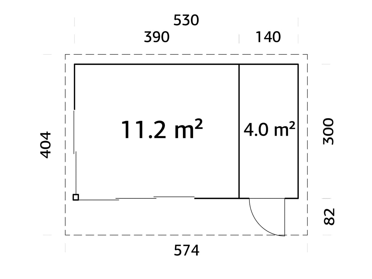 Andrea 15,2 m² (5,3x3 m | 44 mm) Kompaktne modernne palkmaja tööriistakuuriga
