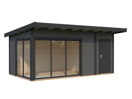 Andrea 15,2 m² (5,3x3 m | 44 mm) Kompaktne modernne palkmaja tööriistakuuriga