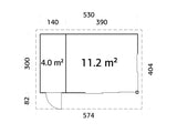 Andrea 15,2 m² (5,3x3 m | 44 mm) Kompaktne modernne palkmaja tööriistakuuriga