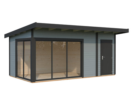 Andrea 15,2 m² (5,3x3 m | 44 mm) Kompaktne modernne palkmaja tööriistakuuriga