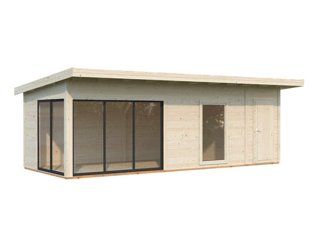 Andrea 21,1 m² (7,4x3 m | 44 mm) Modernne palkmaja kuuriga