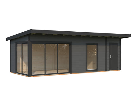 Andrea 21,1 m² (7,4x3 m | 44 mm) Modernne palkmaja kuuriga
