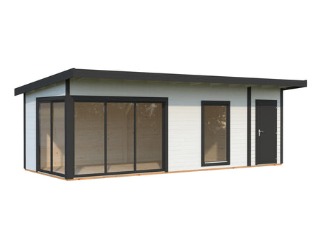 Andrea 21,1 m² (7,4x3 m | 44 mm) Modernne palkmaja kuuriga