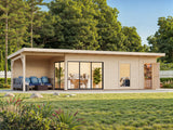 Andrea 21,1 + 7,9 m² (10,4x3 m | 44 mm) Modernne aiamaja katusealuse ja kuuriga