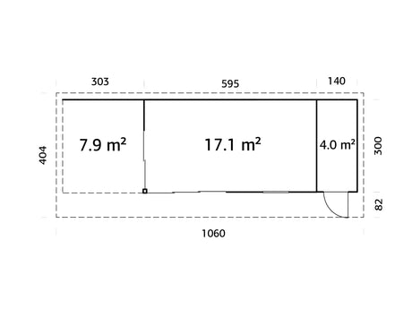 Andrea 21,1 + 7,9 m² (10,4x3 m | 44 mm) Modernne aiamaja katusealuse ja kuuriga