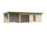 Andrea 21,1 + 7,9 m² (10,4x3 m | 44 mm) Modernne aiamaja katusealuse ja kuuriga