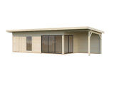 Andrea 21,1 + 7,9 m² (10,4x3 m | 44 mm) Modernne aiamaja katusealuse ja kuuriga