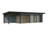 Andrea 21,1 + 7,9 m² (10,4x3 m | 44 mm) Modernne aiamaja katusealuse ja kuuriga