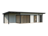 Andrea 21,1 + 7,9 m² (10,4x3 m | 44 mm) Modernne aiamaja katusealuse ja kuuriga