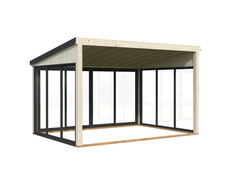 Lumi 11,6 m² (4,2x3 m | 120x120 mm) Seinale kinnituv klaaspaviljon aia laienduseks