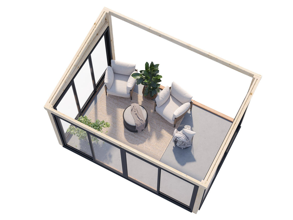 Lumi 11,6 m² (4,2x3 m | 120x120 mm) Seinale kinnituv klaaspaviljon aia laienduseks
