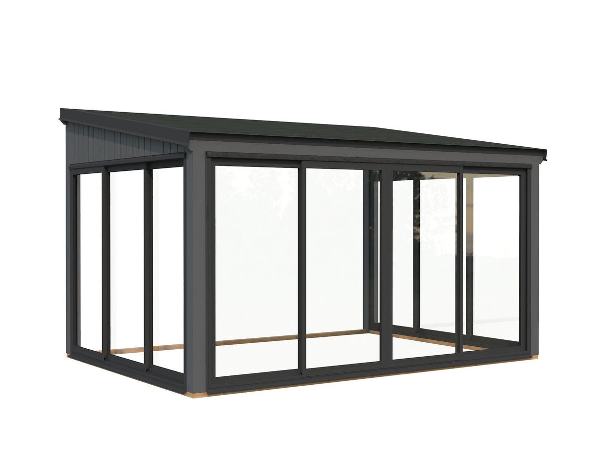 Lumi 11,6 m² (4,2x3 m | 120x120 mm) Seinale kinnituv klaaspaviljon aia laienduseks
