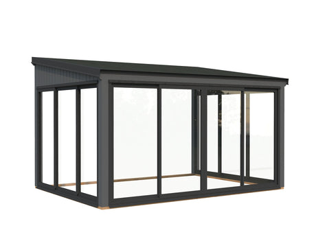Lumi 11,6 m² (4,2x3 m | 120x120 mm) Seinale kinnituv klaaspaviljon aia laienduseks