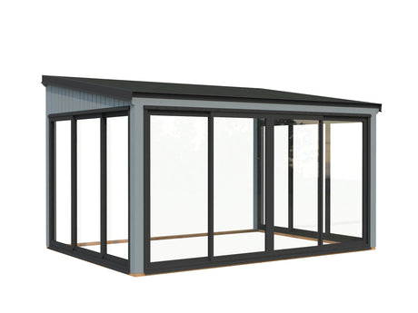 Lumi 11,6 m² (4,2x3 m | 120x120 mm) Seinale kinnituv klaaspaviljon aia laienduseks