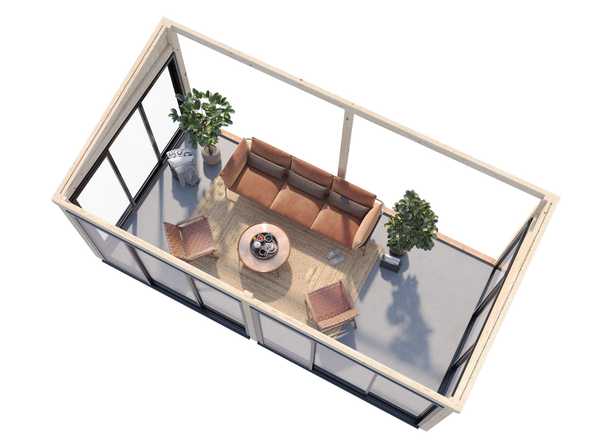 Lumi 16,2 m² (5,8x3 m | 120x120 mm) Modernne seinale kinnituv klaaspaviljon aeda