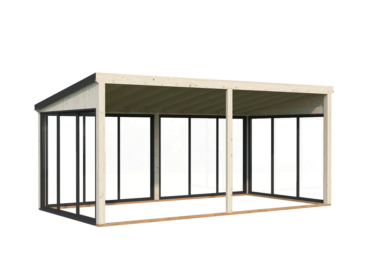 Lumi 16,2 m² (5,8x3 m | 120x120 mm) Modernne seinale kinnituv klaaspaviljon aeda