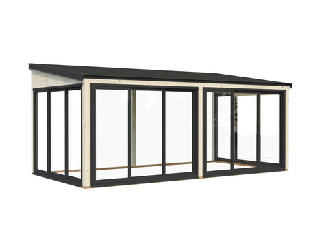 Lumi 16,2 m² (5,8x3 m | 120x120 mm) Modernne seinale kinnituv klaaspaviljon aeda