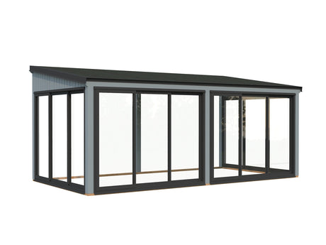 Lumi 16,2 m² (5,8x3 m | 120x120 mm) Modernne seinale kinnituv klaaspaviljon aeda