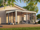 Lumi 16,6 m² (4,2x4,2 m | 120x120 mm) Seinale kinnituv puidust ja klaasist paviljon aeda